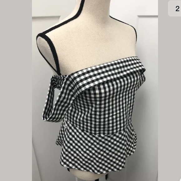 Express Off-the-Shoulder Gingham Plaid Top size 8 - Picture 3 of 6